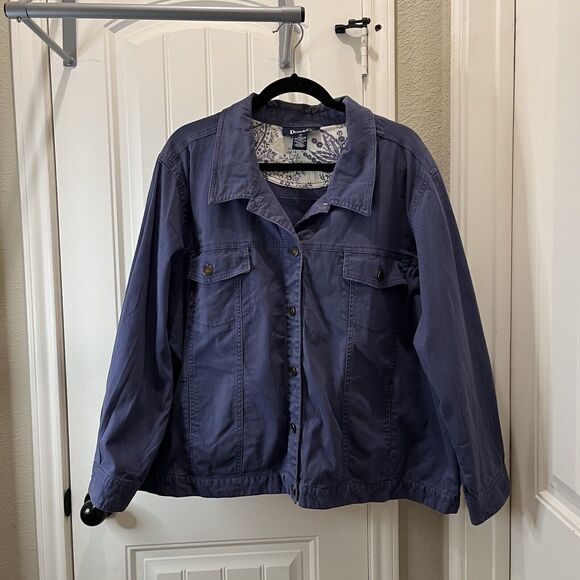Denim & Co Blue Button Up Long Sleeve Jacket Chore Coat Womens Size 3X - Picture 2 of 9